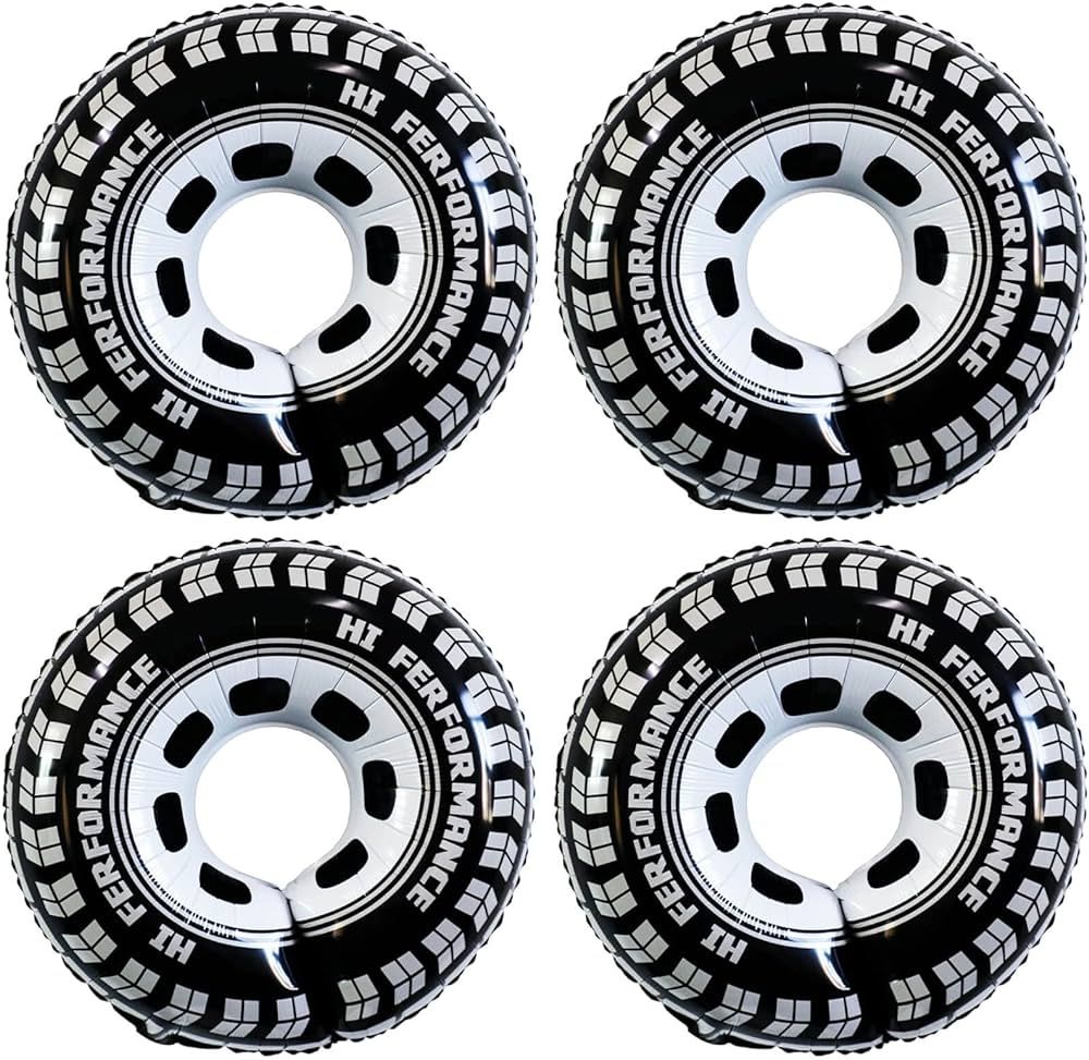 4 Pack Wheel Balloons 25 Inch Racing Car Tire Balloons Helium Foil Mylar Black and White Racing B... | Amazon (US)