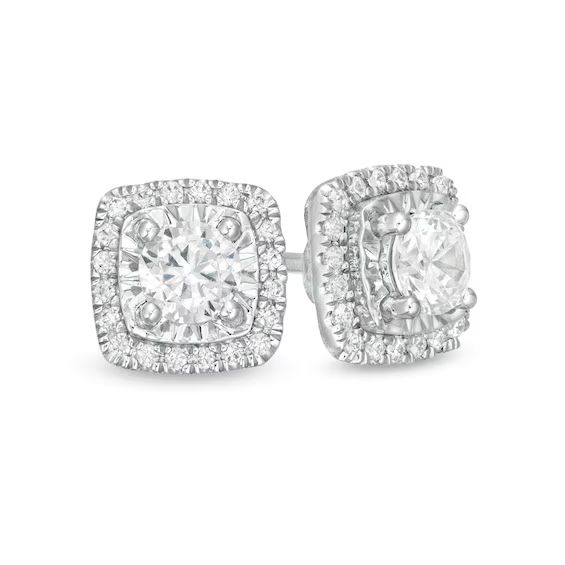 1/2 CT. T.W. Diamond Cushion Frame Stud Earrings in 10K White Gold|Zales | Zales