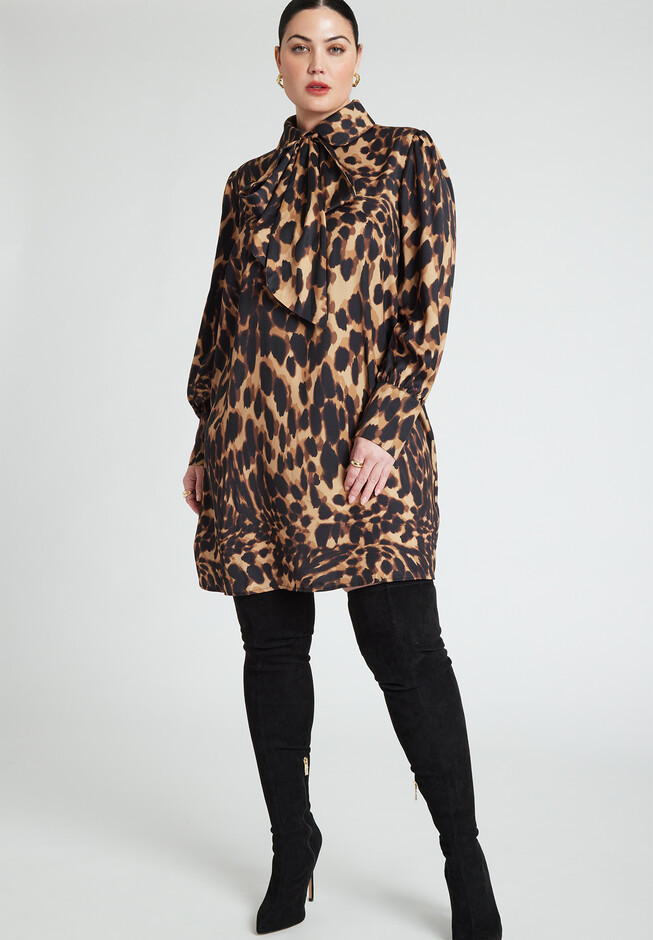 Leopard Bow Tie Mini Dress | Eloquii