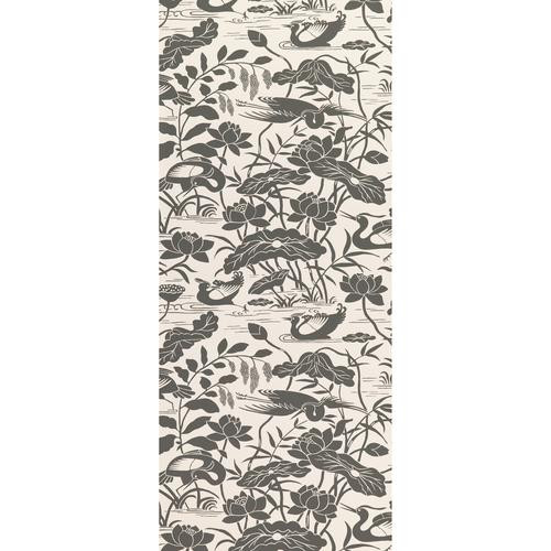 G P & J Baker Heron & Lotus Flower Black/White Wallpaper | DecoratorsBest | DecoratorsBest
