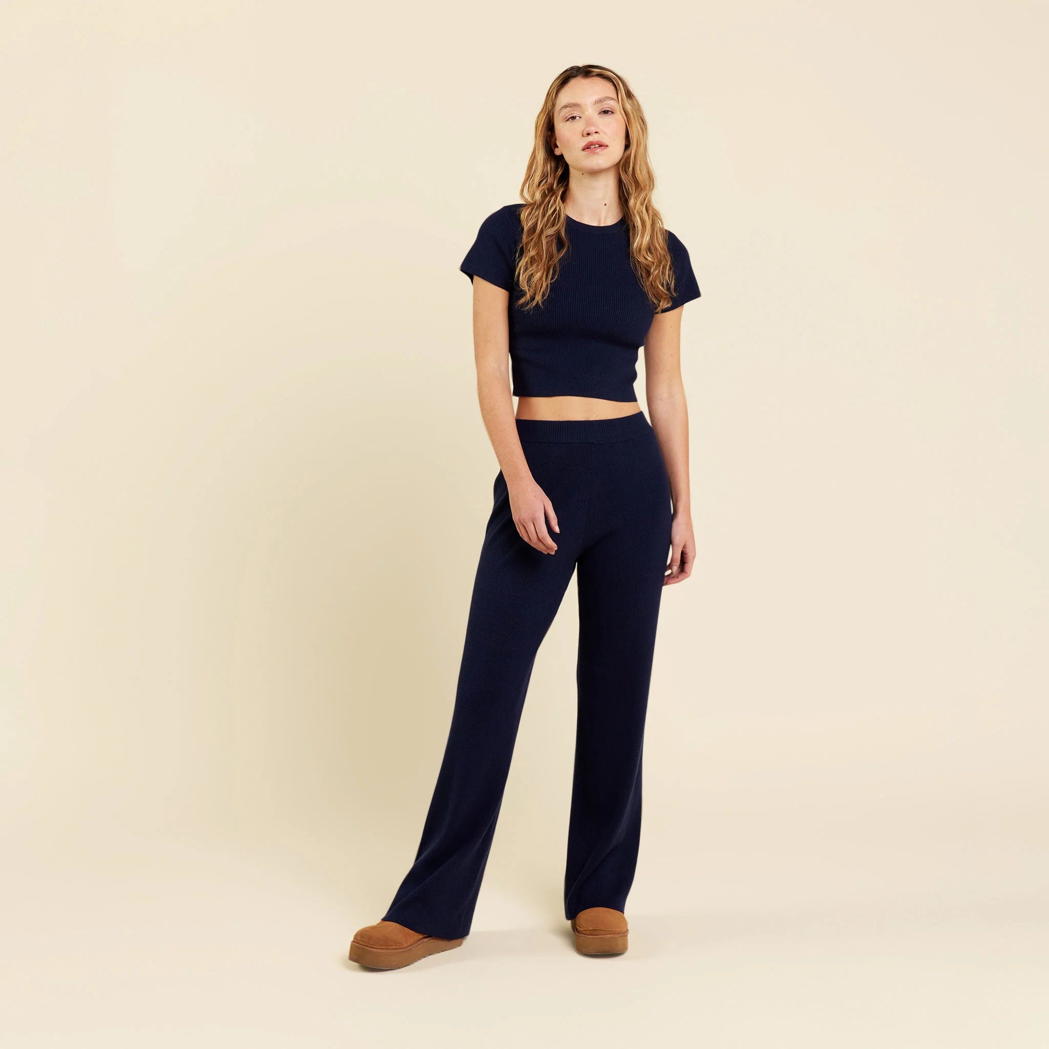 Ribbed Sweater Wide Leg Pant | nuuds