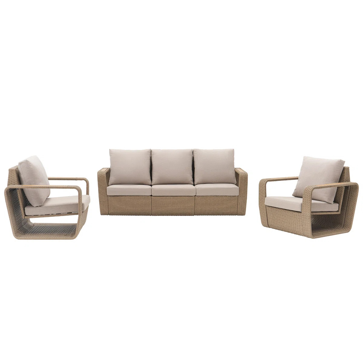 3-Piece Outdoor Patio Furniture Set, 82" Rattan Sofa & 2 Wicker Chairs with Under-Seat Storage, D... | Wayfair North America