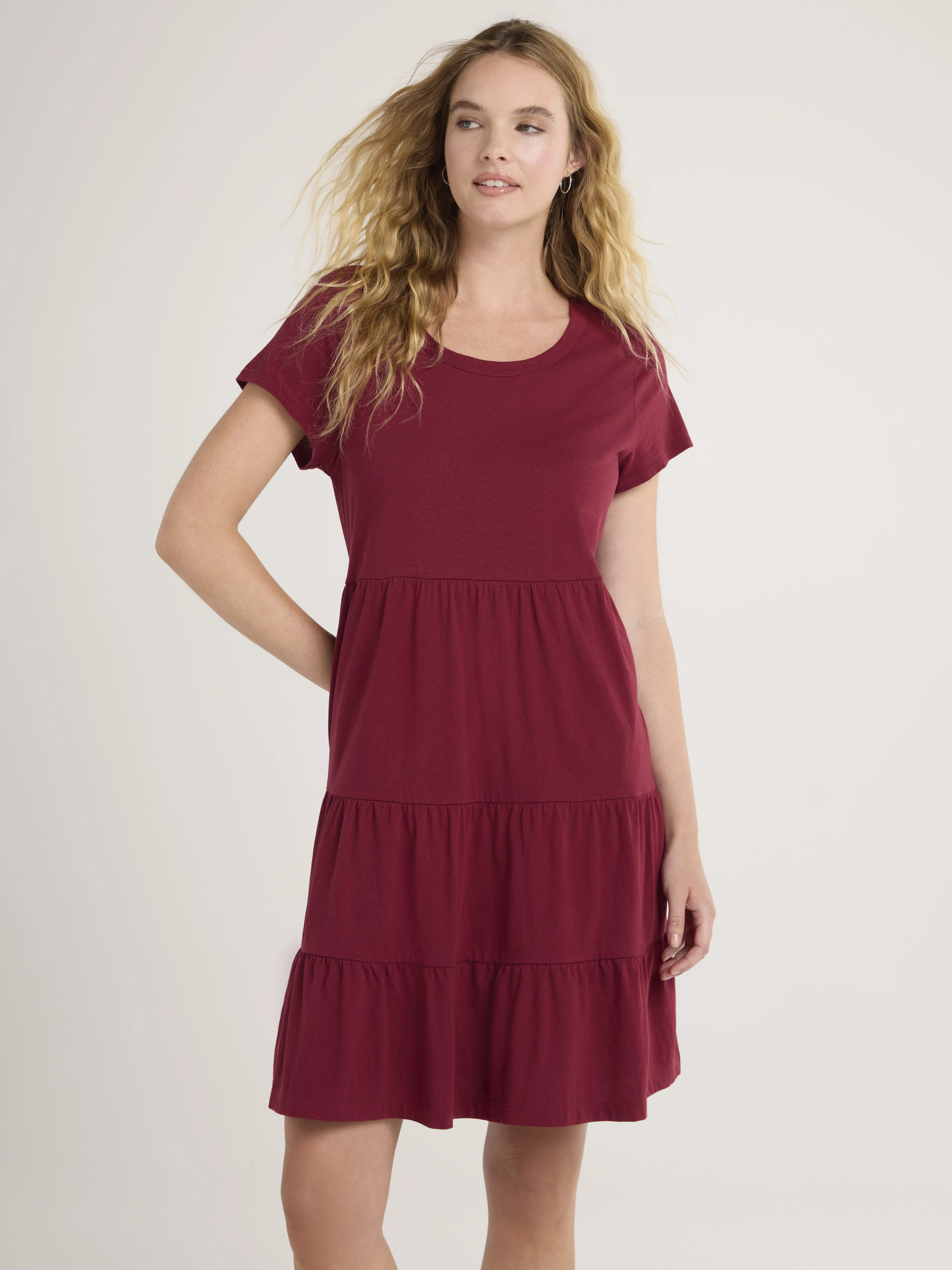 Time and Tru Women's Tiered Cotton Knit Dress, XS-XXXL | Walmart (US)