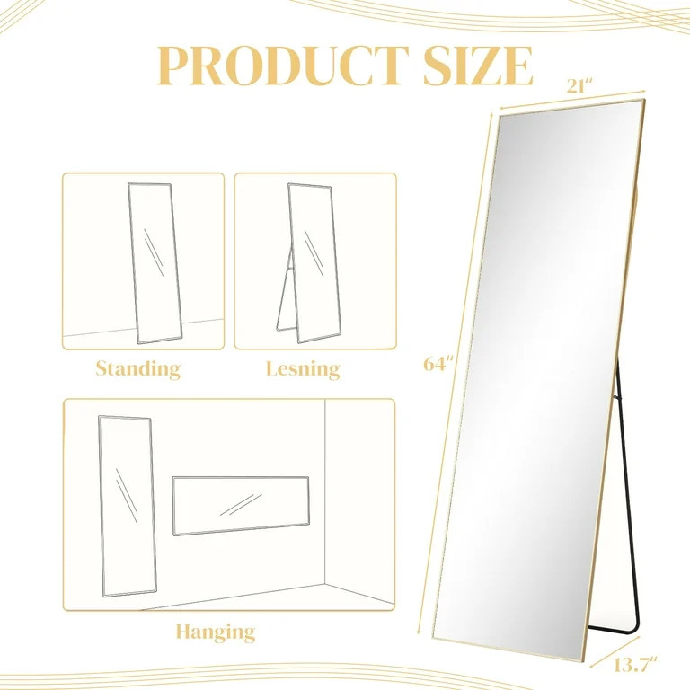 64"x21" Full Length Mirror Standing Rectangle Floor Mirrors Body Dressing Wall-Mounted Mirror, Go... | Walmart (US)