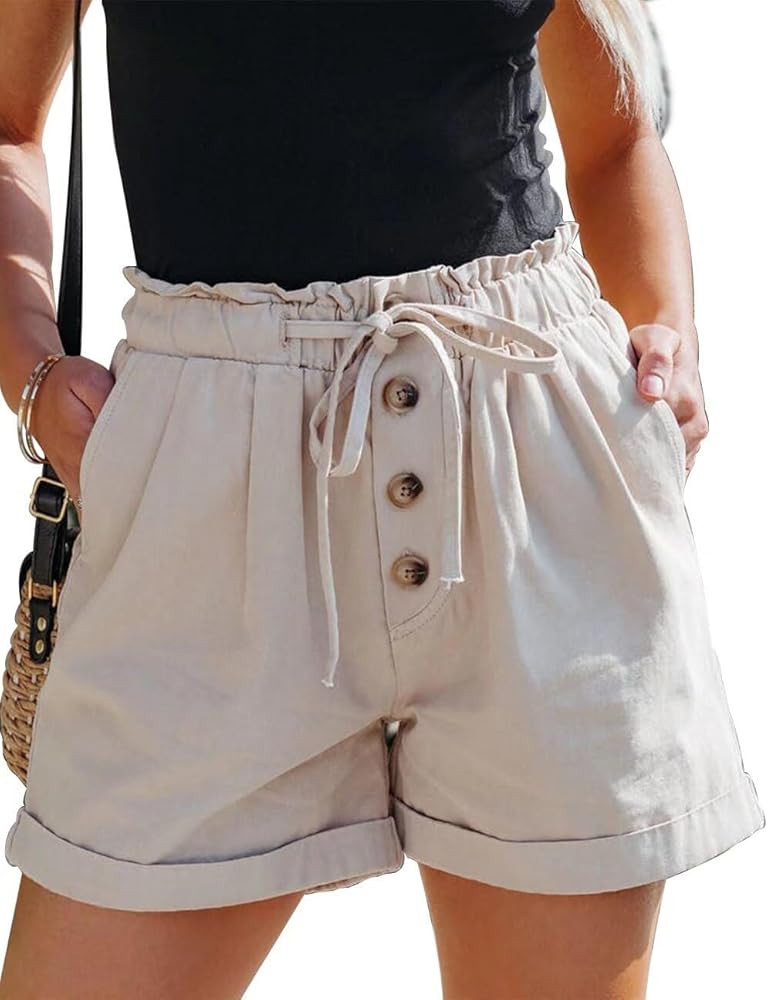 FEKOAFE Womens Shorts 2024 Comfy Summer Drawstring High Waist Cotton Shorts for Women Trendy(S-2X... | Amazon (US)