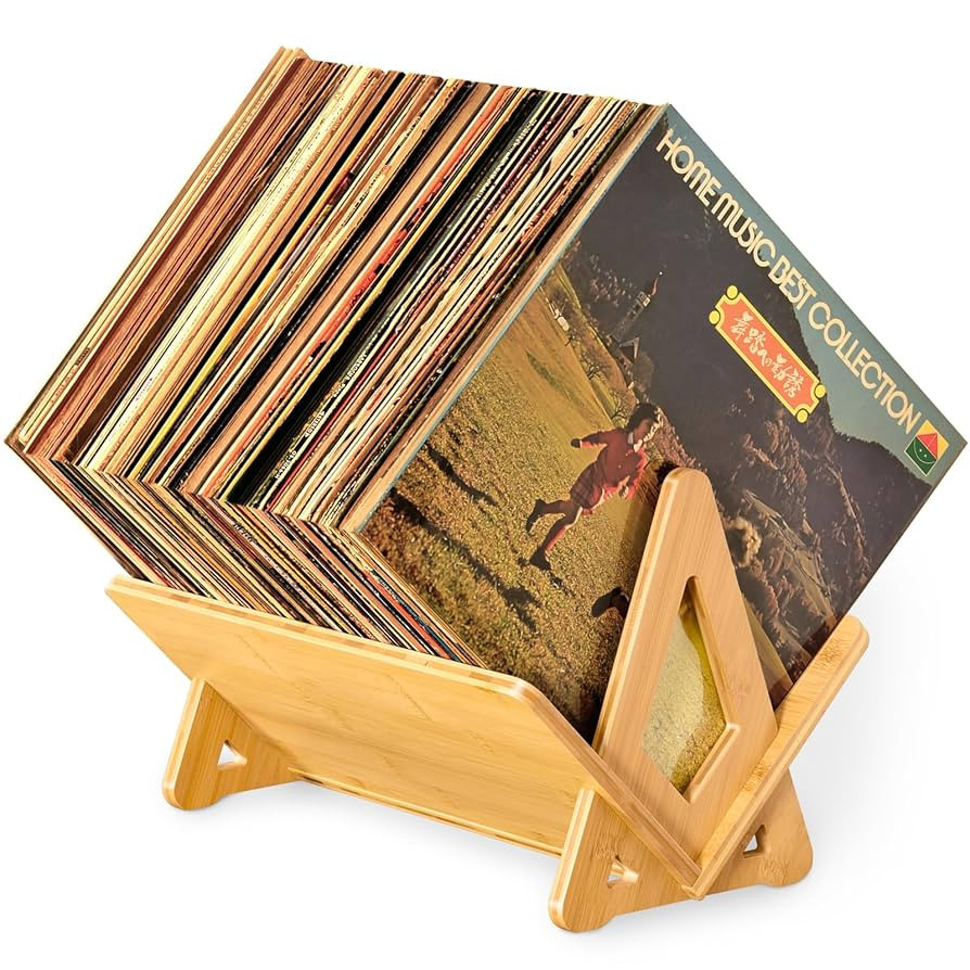 Bamboo Vinyl Record Holder 80-100 LP Record Stand, Quick Assembly Record Storage, Modern Design O... | Amazon (US)