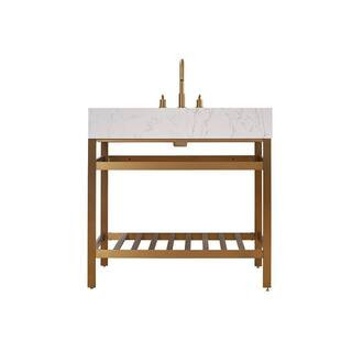 Altair Merano 36 in. W x 22 in. D x 35 in. H Bath Vanity in Brushed Gold with White Composite Sto... | The Home Depot