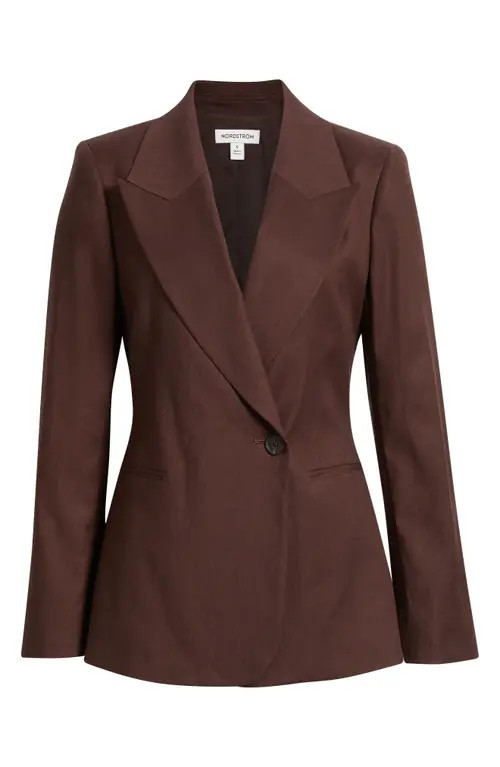 Nordstrom Double-Breasted Linen Blend Blazer in Brown Roast at Nordstrom, Size Xx-Small | Nordstrom