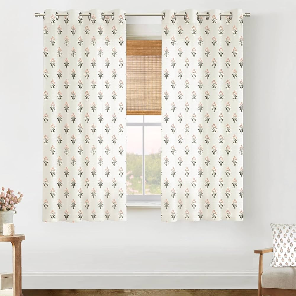 Kids Curtains for Bedroom Girls,Soft Pale Pink and Green Floral Preppy Curtains for Baby Nursery ... | Amazon (US)