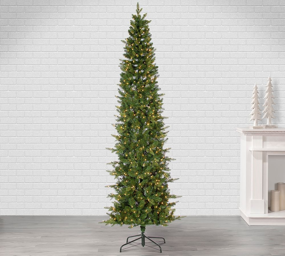 Faux Pre-Lit Natural Cut Narrow Saginaw Spruce Tree | Pottery Barn (US)