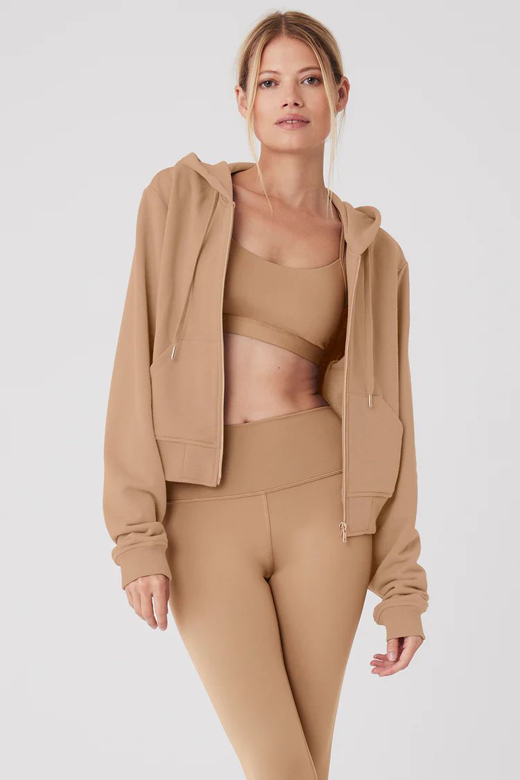 Routine Cropped Zip Hoodie - Toasted Almond | Alo Yoga