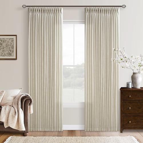 Farmhouse Linen Curtains 90 Inches Long for Living Room Dining 2 Panels Burlap Flax Pinch Pleated... | Amazon (US)