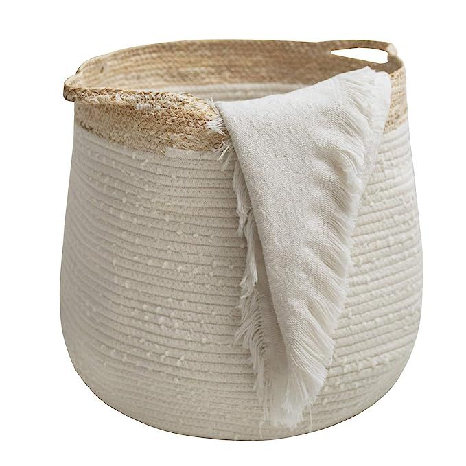 Rope Basket Woven Storage Basket - Laundry Basket Large 17.3x 15 x 14.1 Inches Cotton Blanket Org... | Amazon (US)