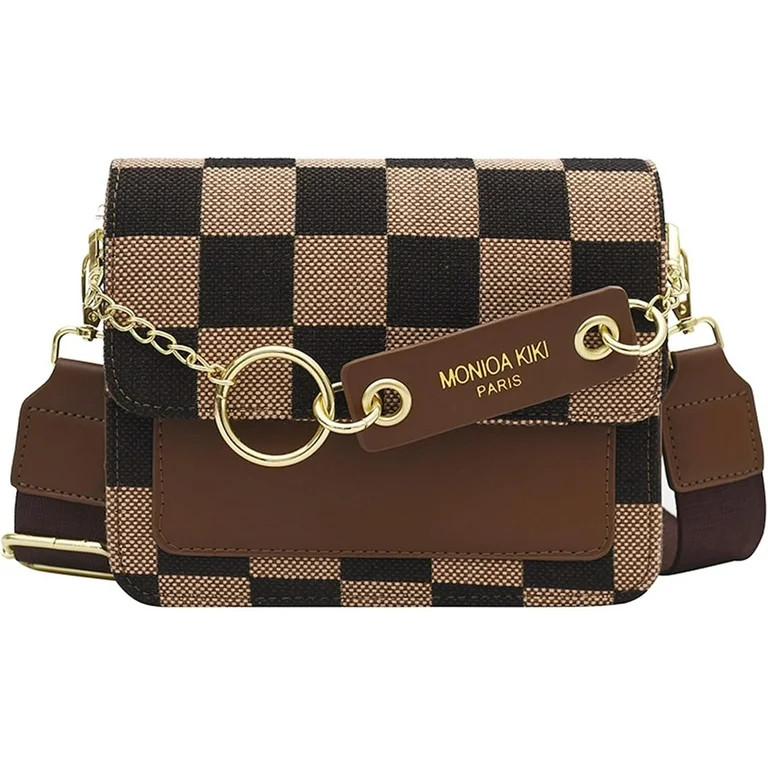 Checkered Crossbody Bag for Women, Leather Checkerboard  Handbag Trendy Plaid Clutch Purse Ladies... | Walmart (US)