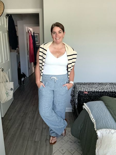 Feeling a little preppy with this look that is perfect for brunch with friends! Paired this Honeylove bodysuit with a pair of linen pants and a basic stripes sweater! The bodysuit runs TTS, comes in several color options and use code TOUCHOFSPARKLEBLOG_ for 15% off! 

#LTKstyletip #LTKmidsize #LTKfindsunder100