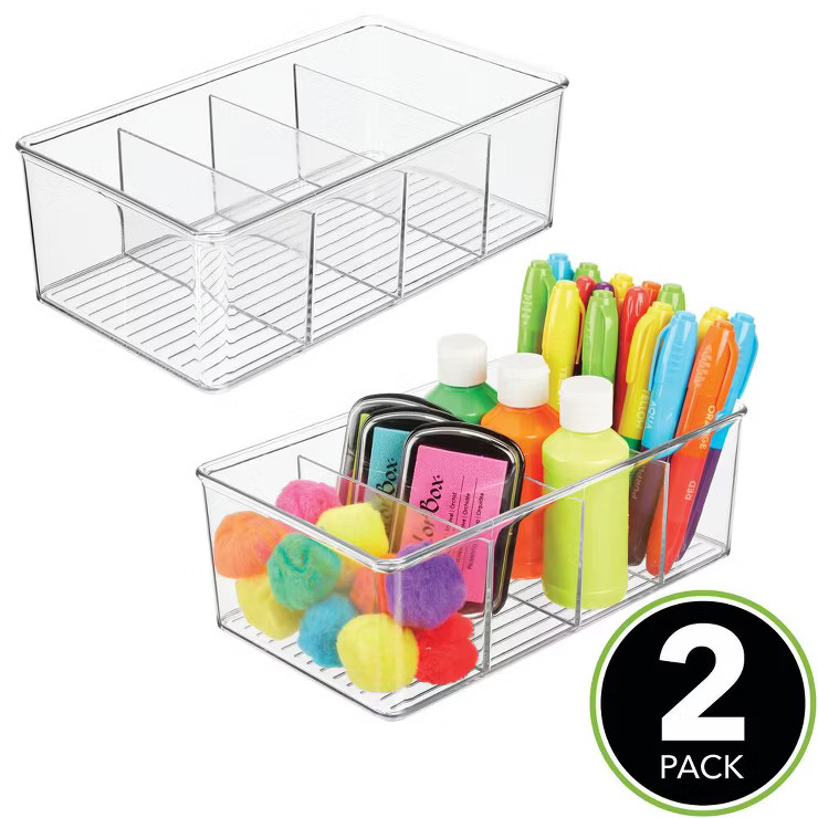 mDesign Plastic 4 Compartment Craft and Sewing Supplies Organizer, 2 Pack, Clear | Target