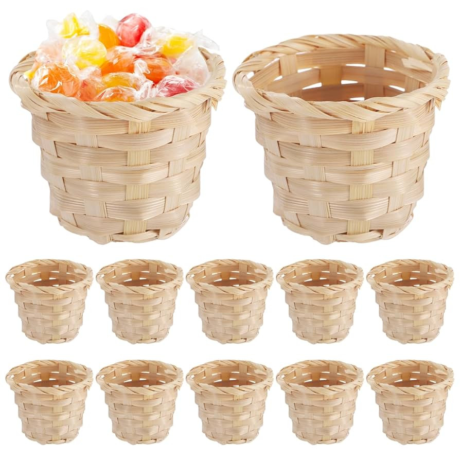 12 Pcs Small Woven Baskets, 3.5×3.5×3 inches Mini Wood Woven Baskets, Round Flower Baskets, Sma... | Amazon (US)
