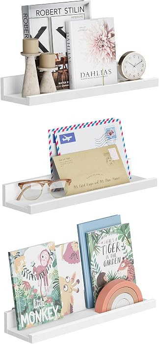 SONGMICS Floating Shelves, Set of 3 Wall Shelves, 15-Inch Wide, for Photo Frames and Trinkets, fo... | Amazon (US)