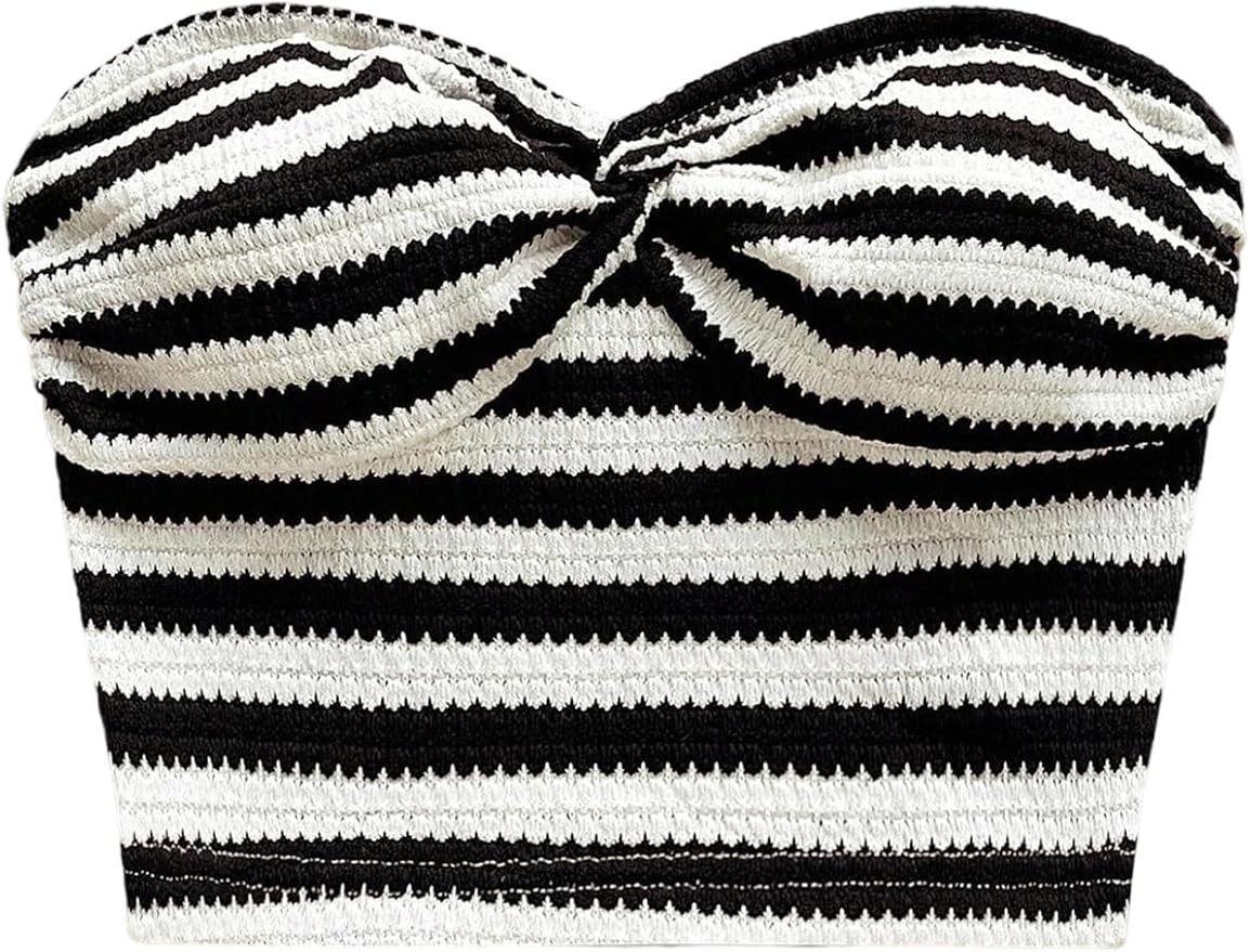 SOLY HUX Women's Striped Twist Tube Top Strapless Sleeveless Bandeau Y2k Going Out Crop Tops | Amazon (US)