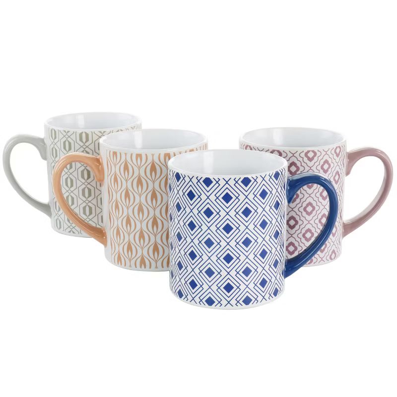 Mr. Coffee Bliss 4 Piece 20oz Can Shaped Stoneware Mug Set in Assorted Colors and Patterns | Target