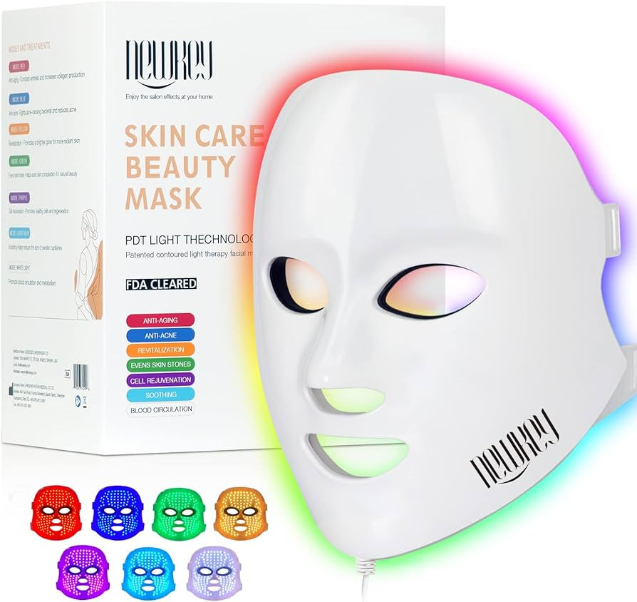 NEWKEY Red Light Therapy for Face, LED Face Mask Light Therapy for Wrinkles,7 Colors Red Light Th... | Amazon (US)