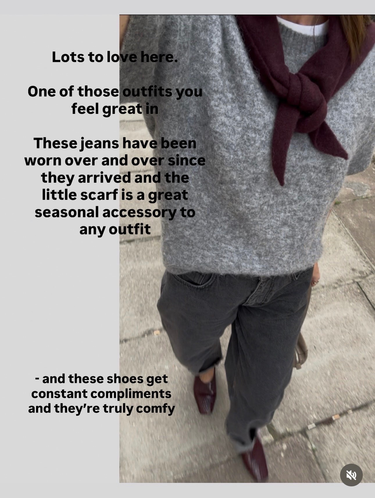 This is one of those outfits I felt great in. I love different terms of grey together and the addition of burgundy makes it the perfect pairing. These shoes are so comfortable and get compliments all the time. These jeans are fabulous shape. I also have them in cream and these are all short sleeved jumpers are perfect for this Inbetween weather.
I wear a 10 jeans, a small jumper.

#LTKautumn #LTKstyletip