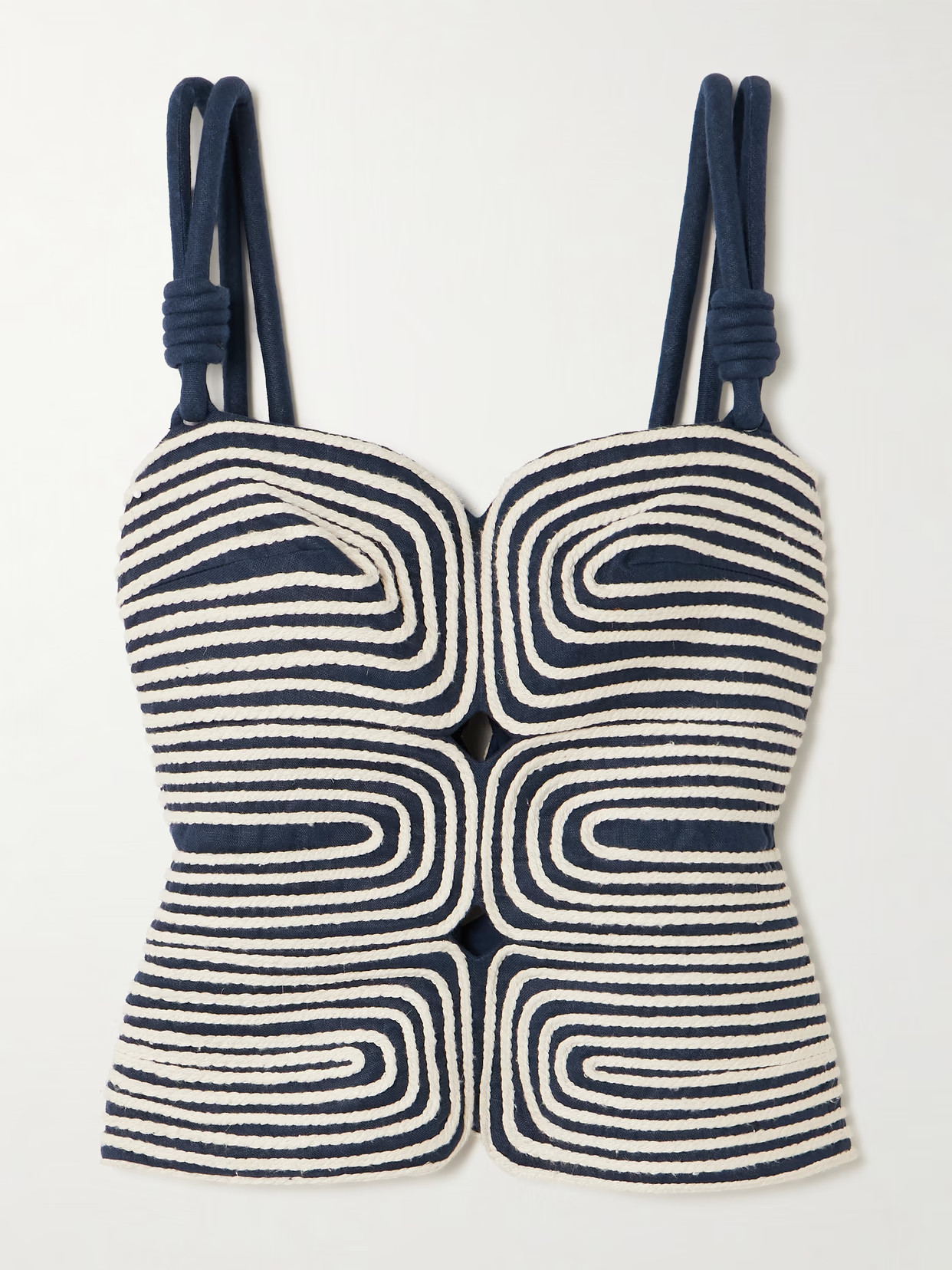 Andres Otalora - Marea Knotted Embroidered Linen Top - Blue | NET-A-PORTER (US)