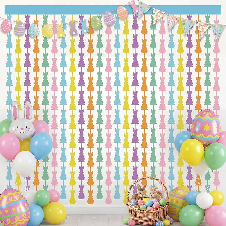 Batiyeer 2 Pack Easter Decorations Foil Fringe Curtains 3.28 ft x 6.56 ft Bunny Rabbit Foil Fring... | Amazon (US)
