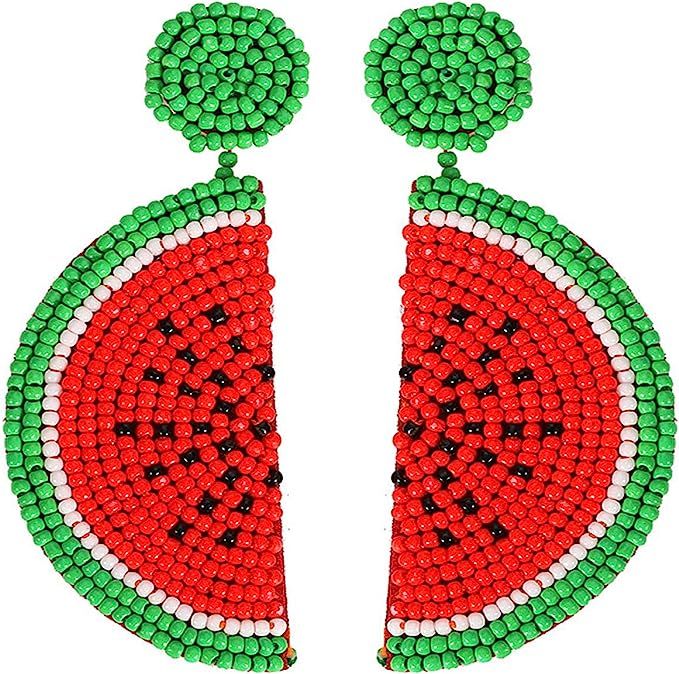 idealway Statement Dangle Fruit Earrings - Fashion Cute Pineapple Orange Watermelon Cherry Beaded... | Amazon (US)