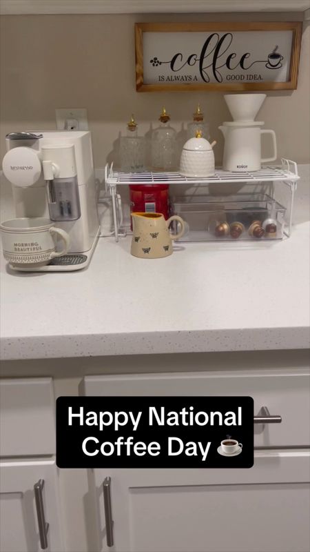 Happy National Coffee Day 2023!  Sharing my favorite spot in my home.  My Coffee Bar with Modern Nespresso Machine #coffeemachine #coffeenespressomachine 

#LTKVideo #LTKhome #LTKGiftGuide