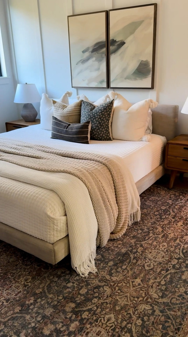 Step into my neutral guest room with cozy, moody touches!