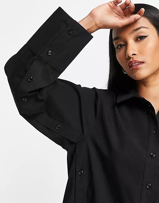 Topshop premium oversized multi button shirt in black | ASOS (Global)