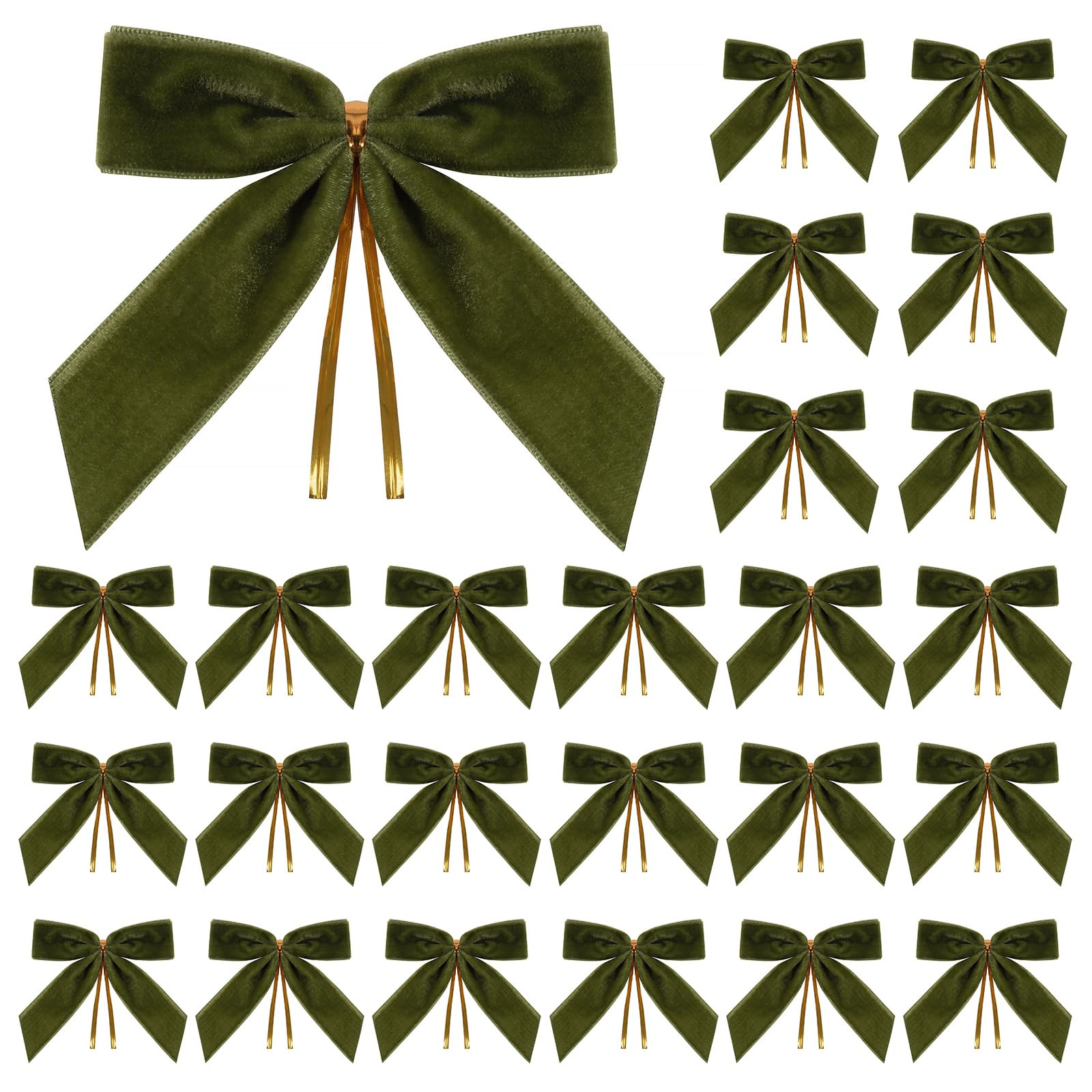 24 Pcs Olive Green Small Velvet Christmas Bows for Christmas Tree, Wreath, Gift Wrapping, Crafts,... | Amazon (US)