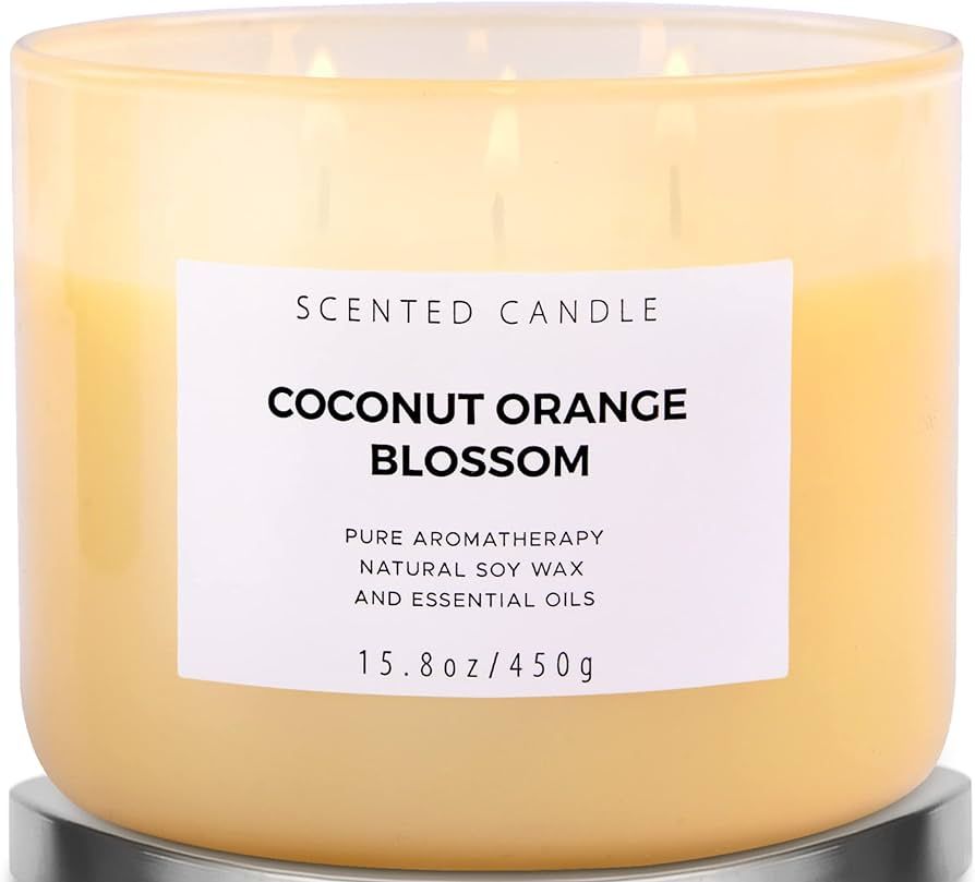 Coconut Orange Blossom 3 Wick Spring Candle - Highly Scented Soy Candles for Home - Large Stress ... | Amazon (US)