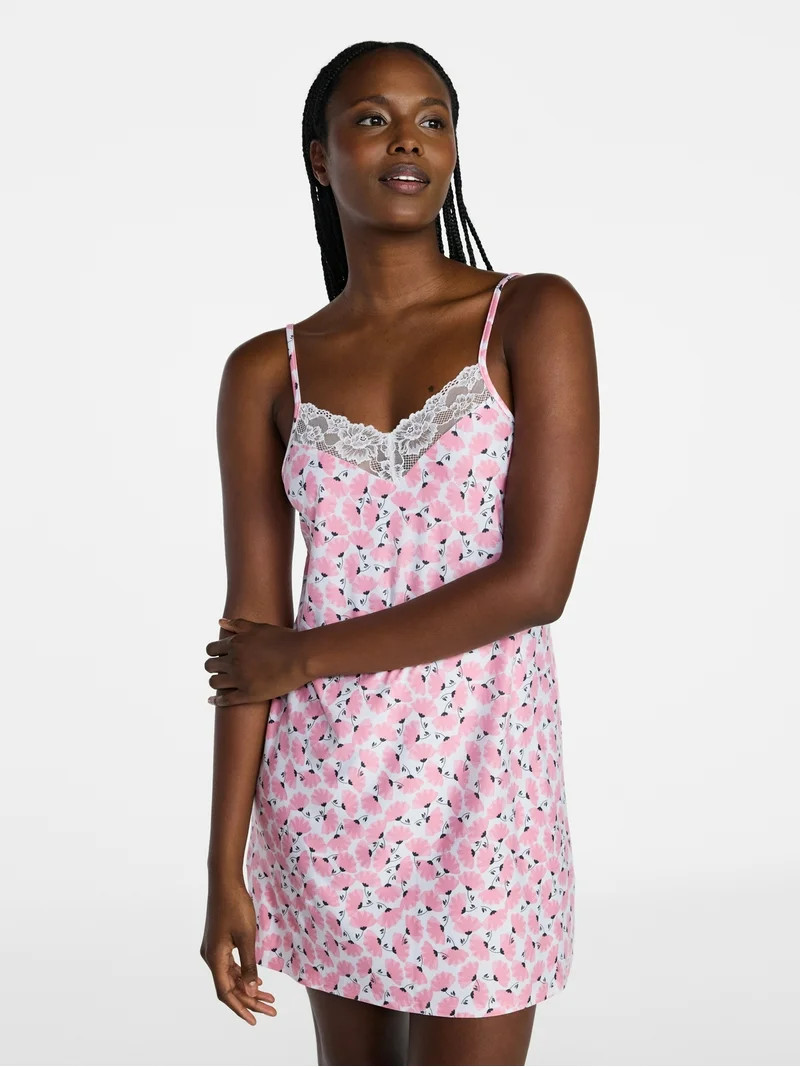 Joyspun Women’s Dreamy Soft Collection Lace Front Knit Chemise, Sizes XS to 3X | Walmart (US)