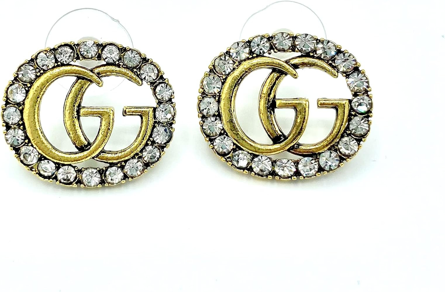 Vintage Letter G Oval Crystal Earrings Initial Rhinestone Stud Double G Earrings Gift for Women Crys | Amazon (US)