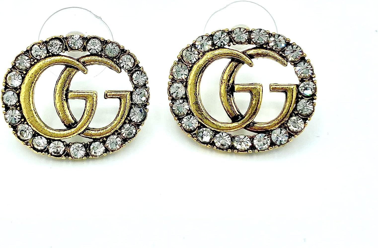 Vintage Letter G Oval Crystal Earrings Initial Rhinestone Stud Double G Earrings Gift for Women Crys | Amazon (US)