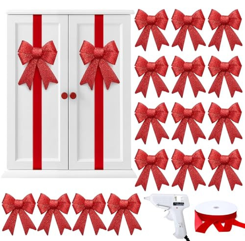 Daifunli 16 Pcs Christmas Cabinet Bows DIY Kitchen Velvet Cabinet Ribbons Bows for Kitchen Dining Door Home Holidays Decoration(Red,Glitter Velvet) | Amazon (US)