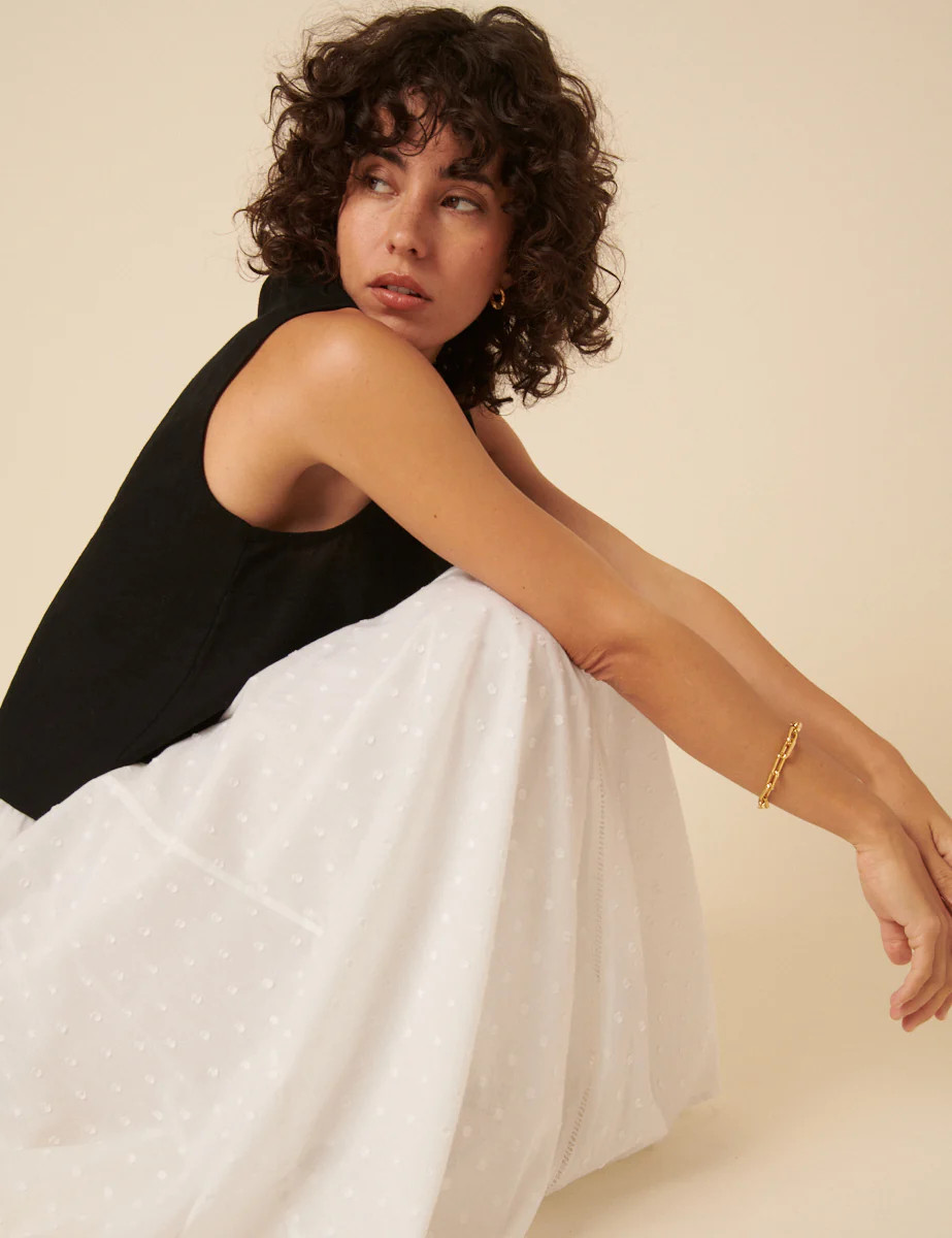 White Textured Spot Midi Skirt | Nobody's Child