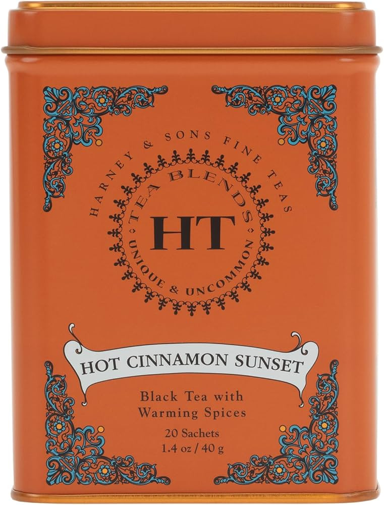 Harney & Sons Caffeinated Hot Cinnamon Sunset Black Tea with Orange and Cloves Tin 20 Sachets (Pa... | Amazon (US)