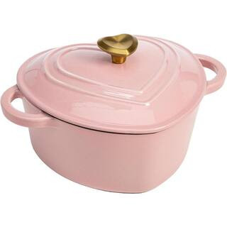 2 qt. Heart-Shaped Enameled Cast Iron Dutch Oven in Pink with Lid | The Home Depot