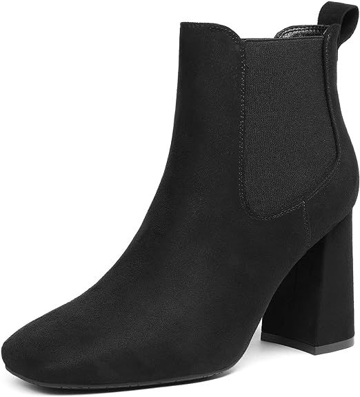 DREAM PAIRS Women’s Black Ankle Booties Square Toe Chunky Blocked Heels Chelsea Boots | Amazon (US)