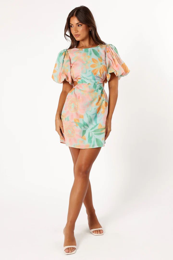 Natalie Puff Sleeve Mini Dress - Coral Print | Petal & Pup (US)