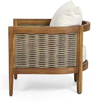 Burchett Outdoor Club Chair with Cushion - Acacia Wood and Wicker - Teak/Mixed Brown/Beige (Set of 2 | Amazon (US)