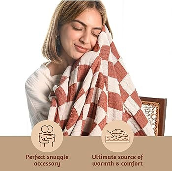 Folkulture 100% Cotton Throw Blanket, Rust Checks, 50x60in, Soft, Lightweight, Travel, Napping, A... | Amazon (US)