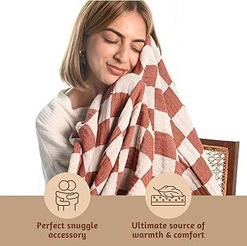 Folkulture 100% Cotton Throw Blanket, Rust Checks, 50x60in, Soft, Lightweight, Travel, Napping, A... | Amazon (US)