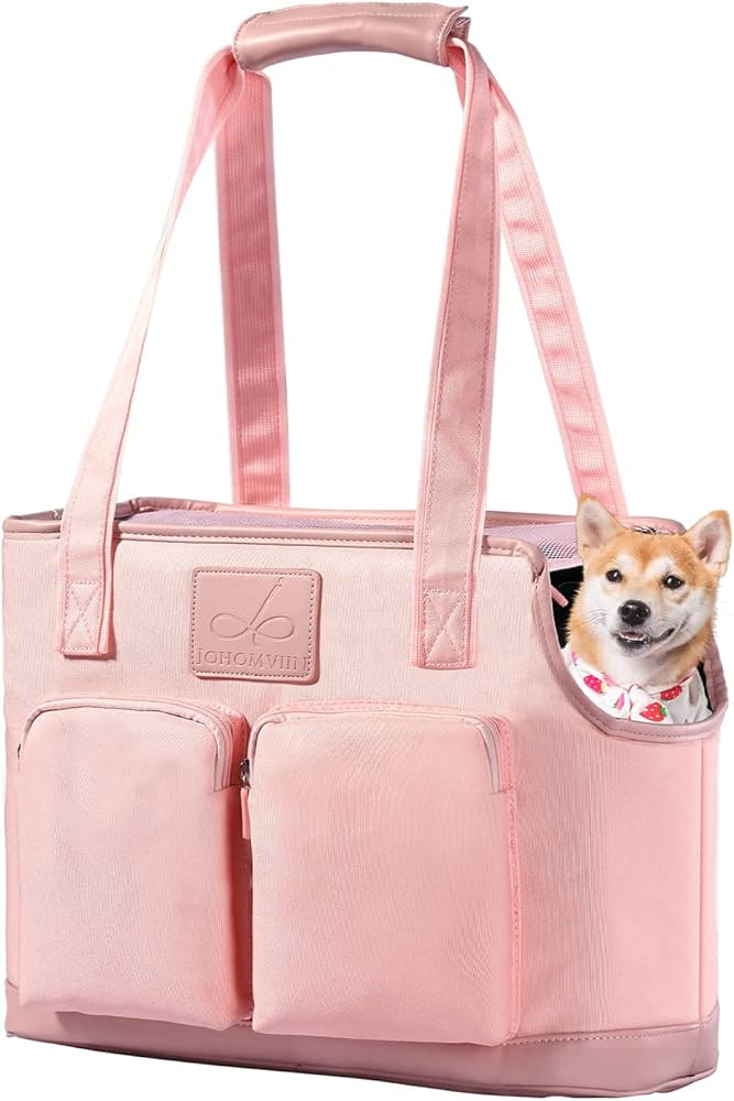 Dog Carrier Purse, Foldable Waterproof Premium PU Leather Oxford Cloth Dog Carrier Bag, Pet Trave... | Amazon (US)