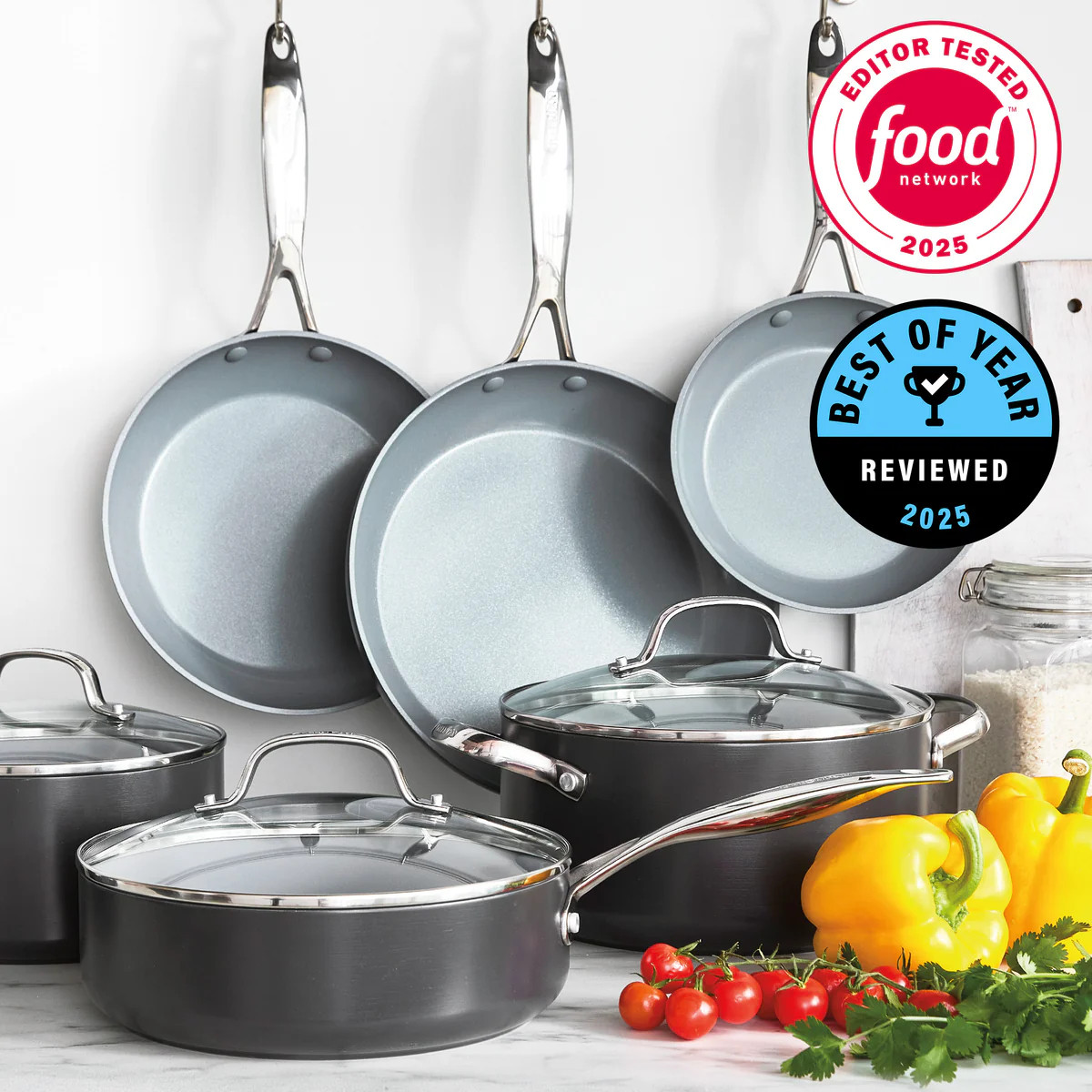 Valencia Pro Ceramic Nonstick 19-Piece Cookware Set | Gray | GreenPan