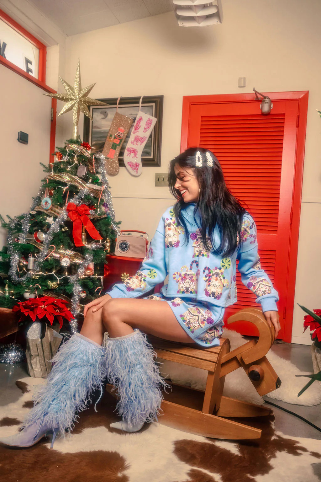 Light Blue Gingerbread Houses Collar Sweatshirt | Queen of Sparkles