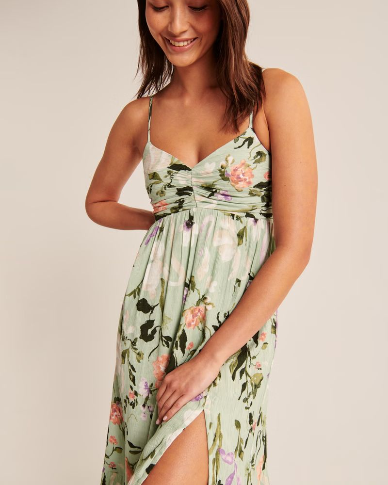 Ruched Crinkle Maxi Dress | Abercrombie & Fitch (US)